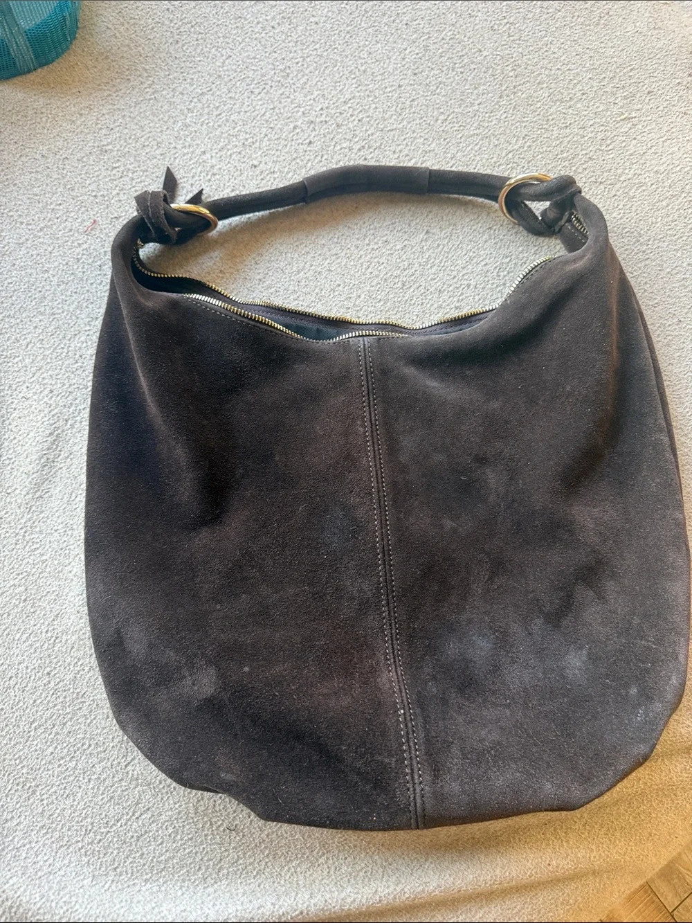 Classic Dark Brown Suede Hobo Bag